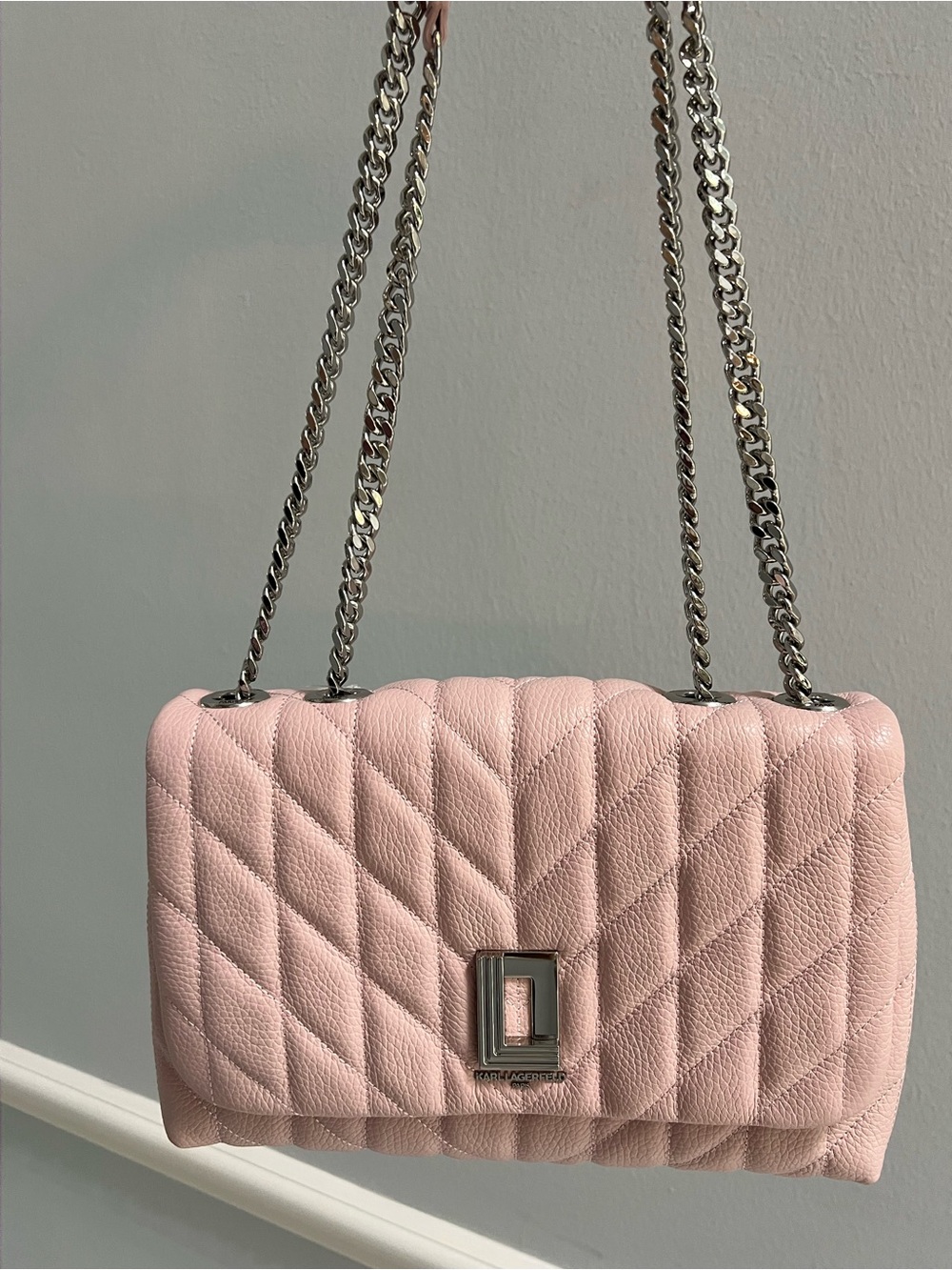 Karl Lagerfeld Paris 100% Leather Quilted Shoulder Bag – Blush Pink